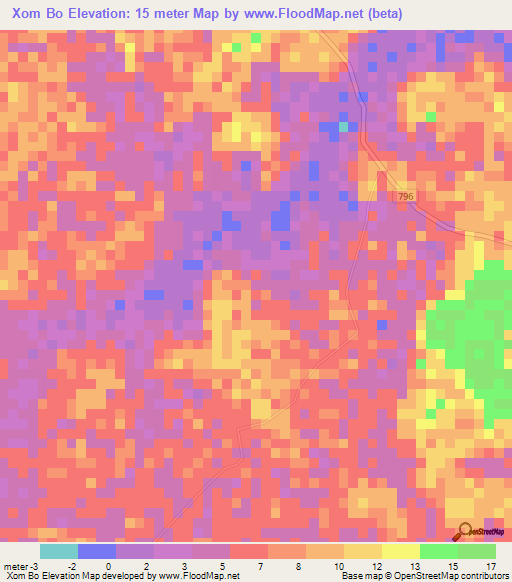 Xom Bo,Vietnam Elevation Map