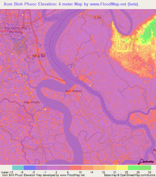 Xom Binh Phuoc,Vietnam Elevation Map