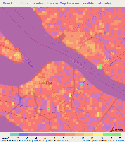 Xom Binh Phuoc,Vietnam Elevation Map