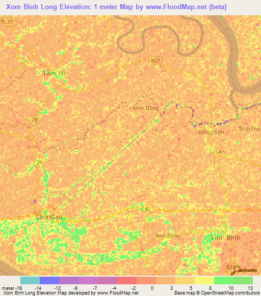 Xom Binh Long,Vietnam Elevation Map