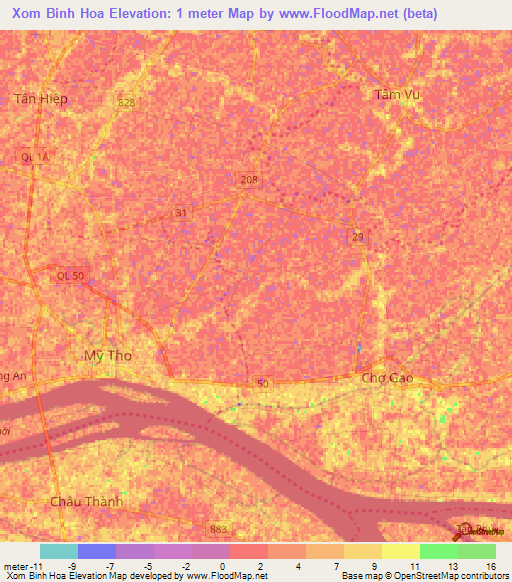 Xom Binh Hoa,Vietnam Elevation Map