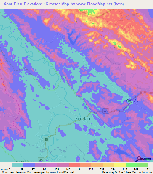 Xom Bieu,Vietnam Elevation Map