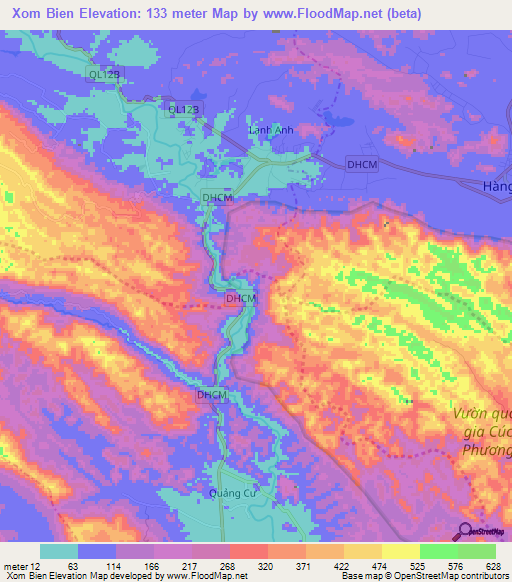 Xom Bien,Vietnam Elevation Map