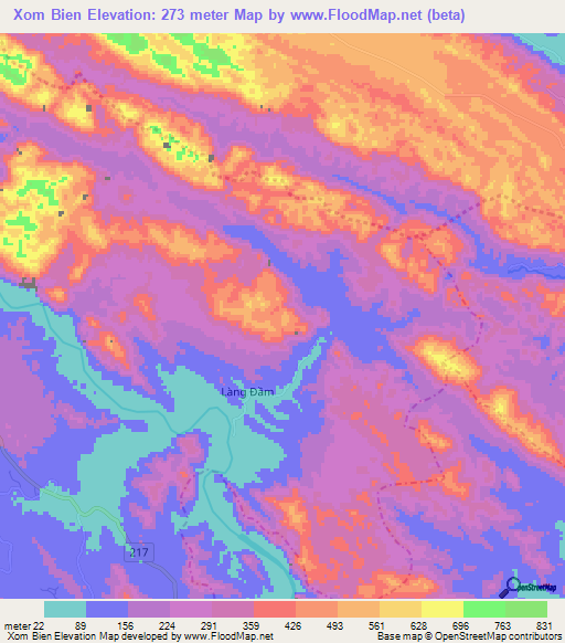 Xom Bien,Vietnam Elevation Map