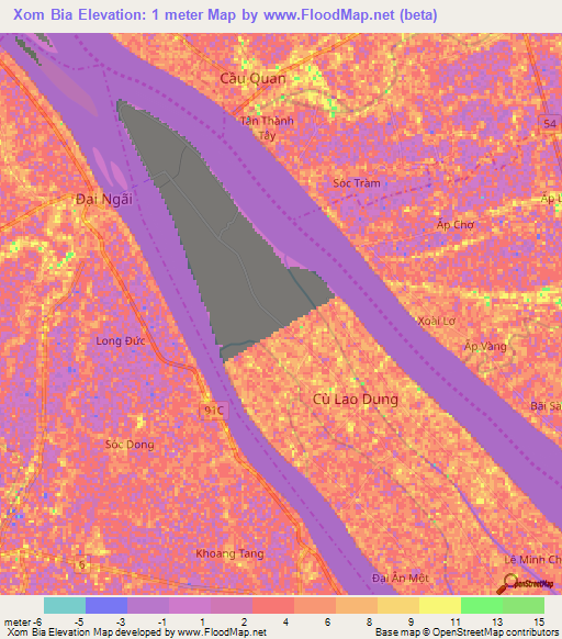 Xom Bia,Vietnam Elevation Map