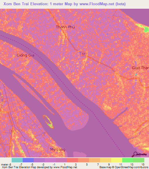 Xom Ben Trai,Vietnam Elevation Map