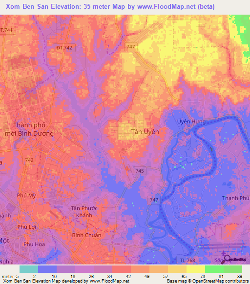 Xom Ben San,Vietnam Elevation Map