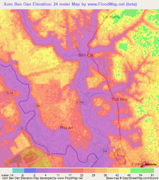 Xom Ben Oan,Vietnam Elevation Map