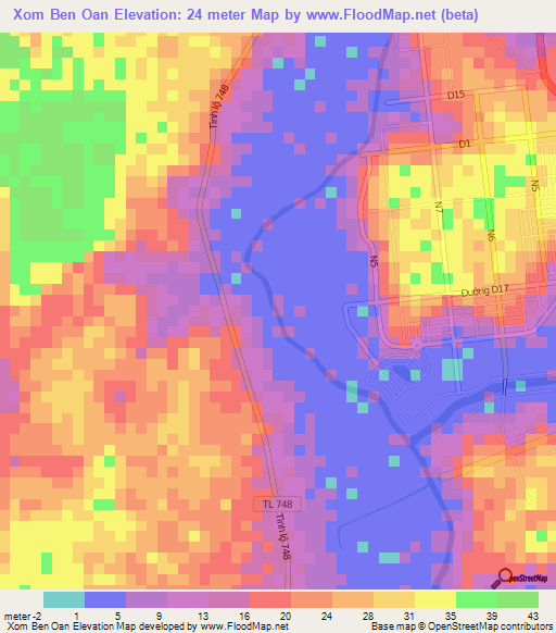 Xom Ben Oan,Vietnam Elevation Map