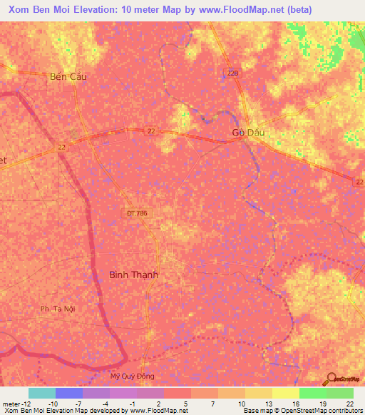 Xom Ben Moi,Vietnam Elevation Map