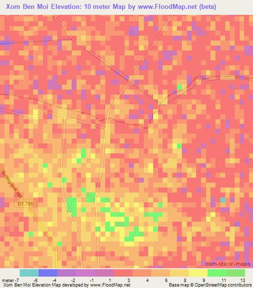 Xom Ben Moi,Vietnam Elevation Map