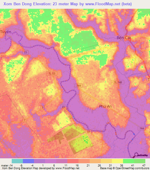 Xom Ben Dong,Vietnam Elevation Map