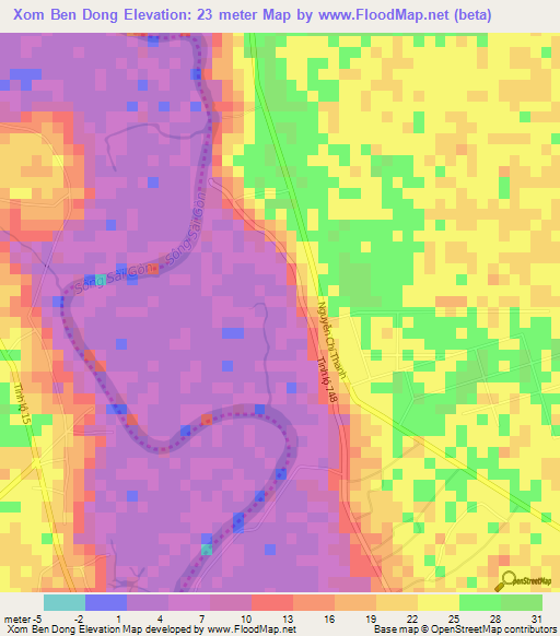 Xom Ben Dong,Vietnam Elevation Map