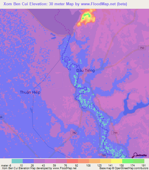 Xom Ben Cui,Vietnam Elevation Map