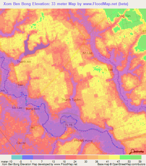 Xom Ben Bong,Vietnam Elevation Map