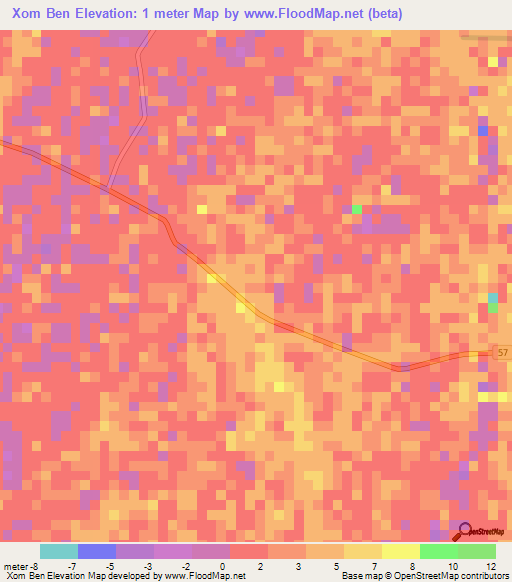 Xom Ben,Vietnam Elevation Map