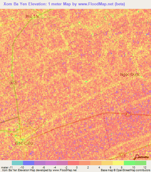 Xom Ba Yen,Vietnam Elevation Map