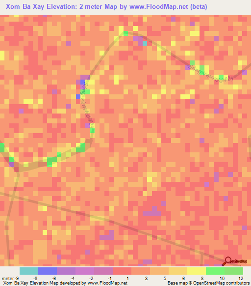 Xom Ba Xay,Vietnam Elevation Map