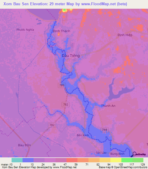 Xom Bau Sen,Vietnam Elevation Map