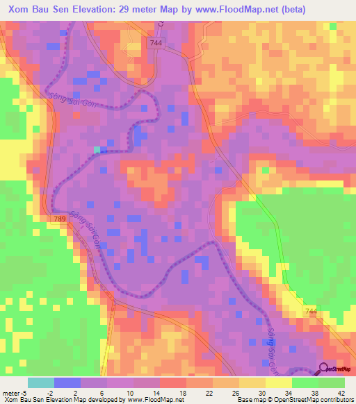 Xom Bau Sen,Vietnam Elevation Map