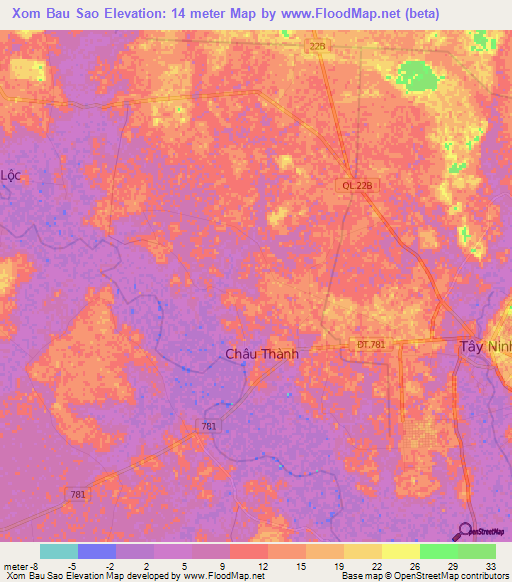 Xom Bau Sao,Vietnam Elevation Map