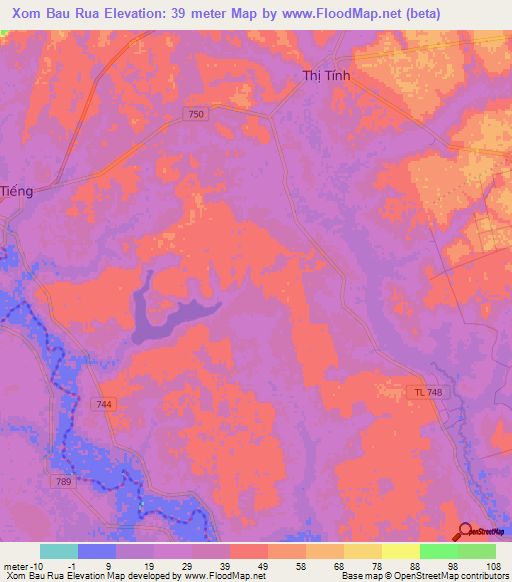 Xom Bau Rua,Vietnam Elevation Map