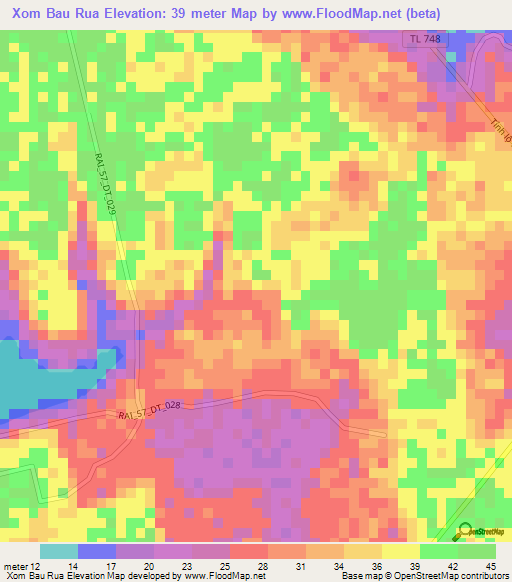 Xom Bau Rua,Vietnam Elevation Map