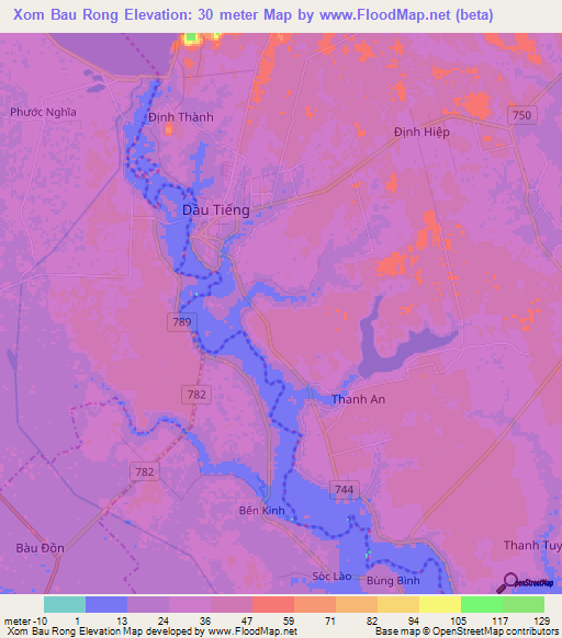 Xom Bau Rong,Vietnam Elevation Map