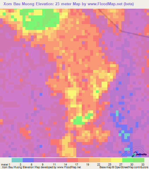 Xom Bau Muong,Vietnam Elevation Map