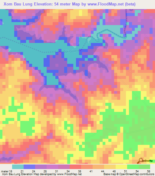 Xom Bau Lung,Vietnam Elevation Map