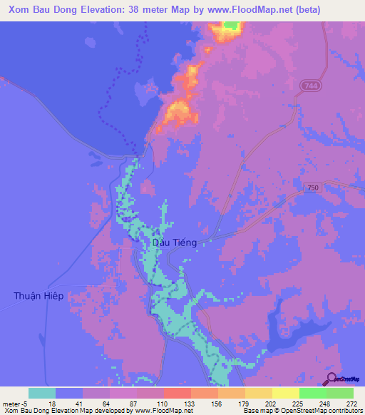 Xom Bau Dong,Vietnam Elevation Map