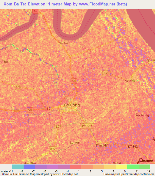 Xom Ba Tra,Vietnam Elevation Map