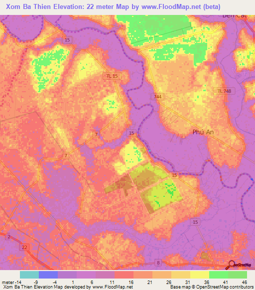 Xom Ba Thien,Vietnam Elevation Map