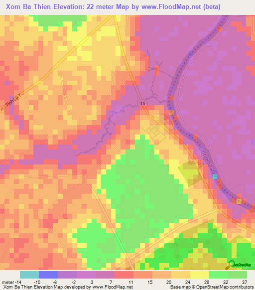 Xom Ba Thien,Vietnam Elevation Map