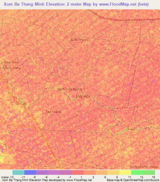 Xom Ba Thang Minh,Vietnam Elevation Map