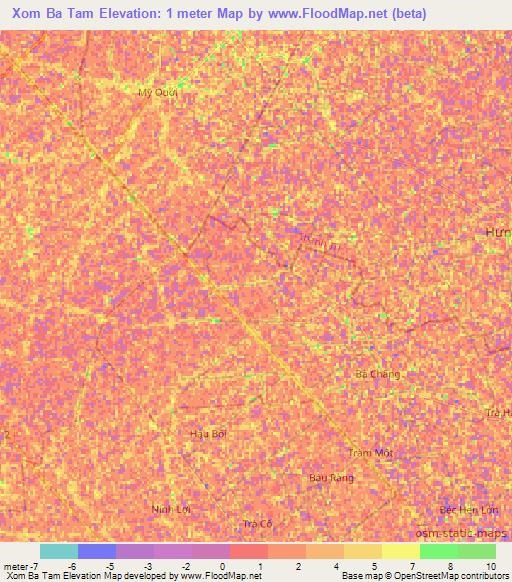 Xom Ba Tam,Vietnam Elevation Map