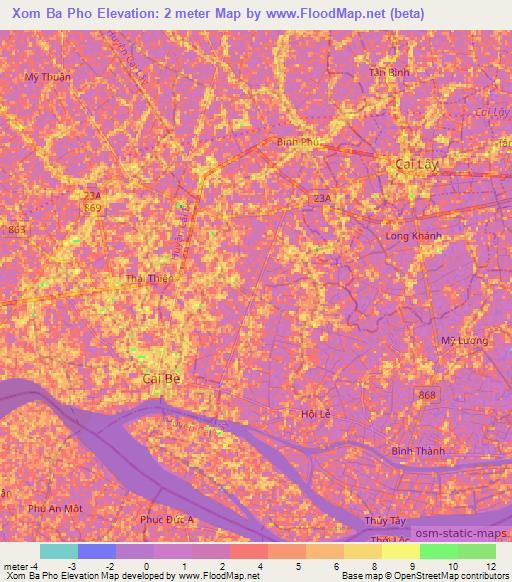 Xom Ba Pho,Vietnam Elevation Map