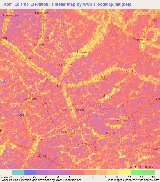 Xom Ba Pho,Vietnam Elevation Map