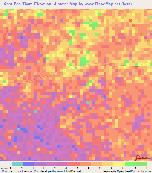 Xom Bao Tham,Vietnam Elevation Map