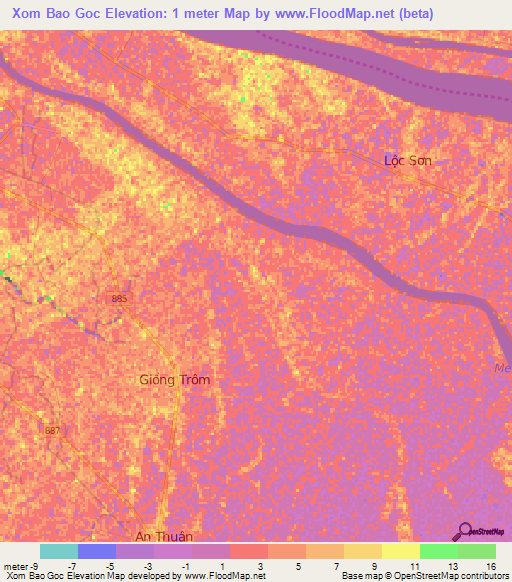 Xom Bao Goc,Vietnam Elevation Map