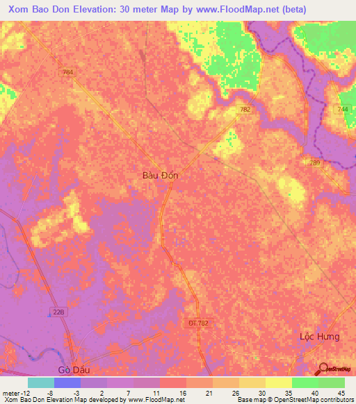 Xom Bao Don,Vietnam Elevation Map