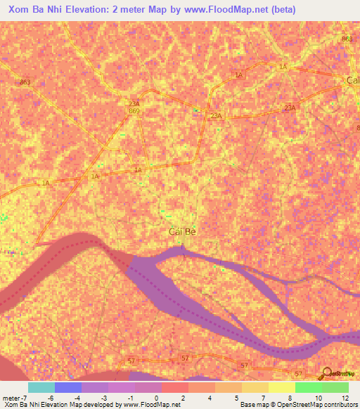 Xom Ba Nhi,Vietnam Elevation Map