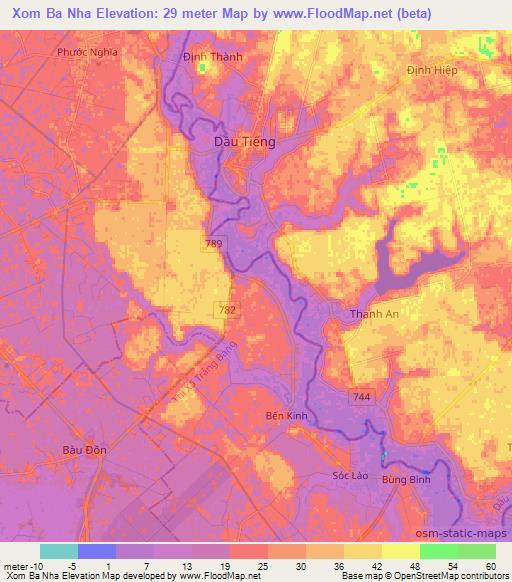 Xom Ba Nha,Vietnam Elevation Map
