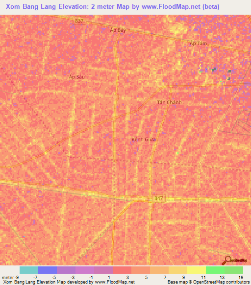 Xom Bang Lang,Vietnam Elevation Map