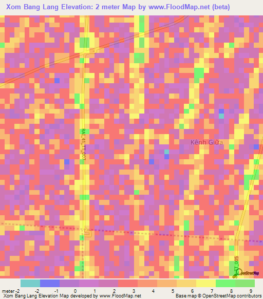 Xom Bang Lang,Vietnam Elevation Map