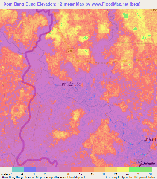 Xom Bang Dung,Vietnam Elevation Map