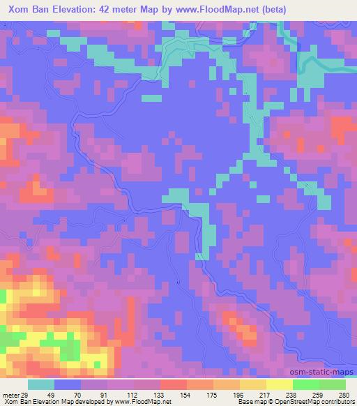 Xom Ban,Vietnam Elevation Map