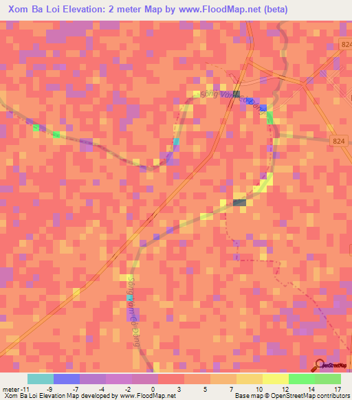 Xom Ba Loi,Vietnam Elevation Map