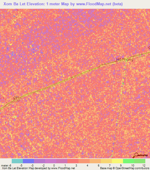 Xom Ba Let,Vietnam Elevation Map