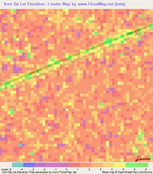 Xom Ba Let,Vietnam Elevation Map